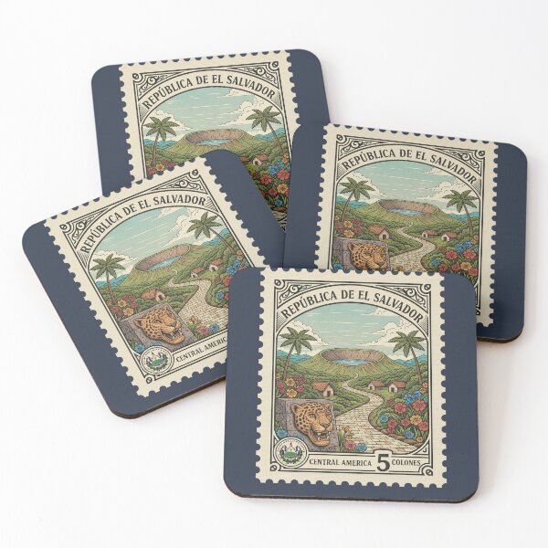 Item preview, El Salvador Vintage Stamp Volcano Jaguar Art designed and sold by d247.