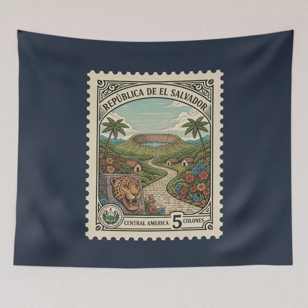 Item preview, El Salvador Vintage Stamp Volcano Jaguar Art designed and sold by d247.