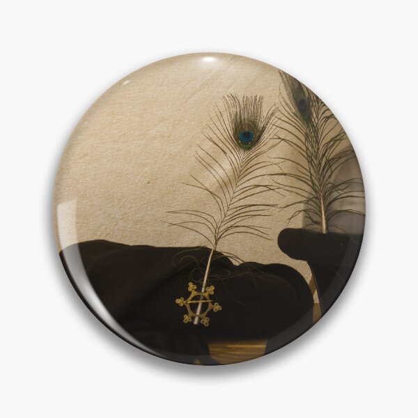 Item preview, Medieval Helmet With Peacock Feathers and Pewter Pitcher on Wooden Chest Still Life designed and sold by Nmallia.