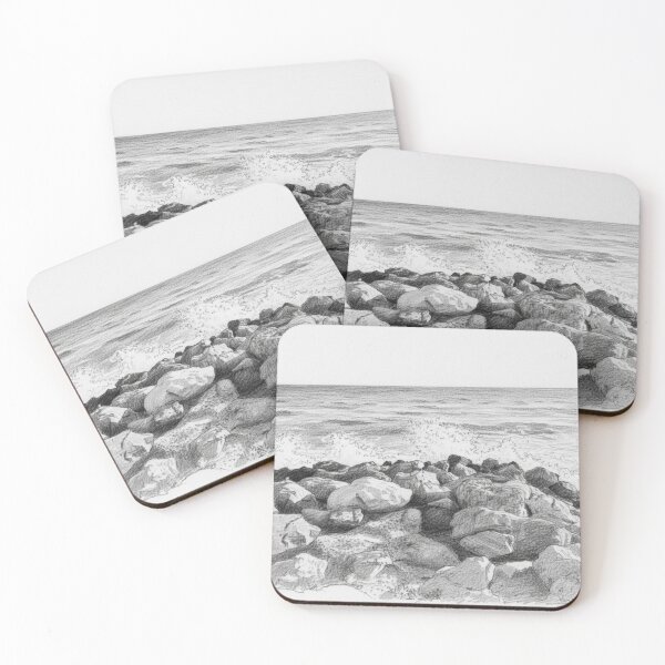 Item preview, Waves and Rocks in Malaga – Simple Pencil Drawing designed and sold by KiwiPurple.