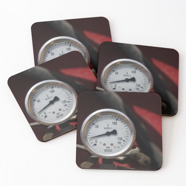 Item preview, Close-Up Of Pressure Gauge Meter Dial On Industrial Hose With Red Background Texture designed and sold by Nmallia.