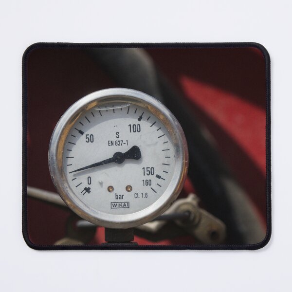Item preview, Close-Up Of Pressure Gauge Meter Dial On Industrial Hose With Red Background Texture designed and sold by Nmallia.