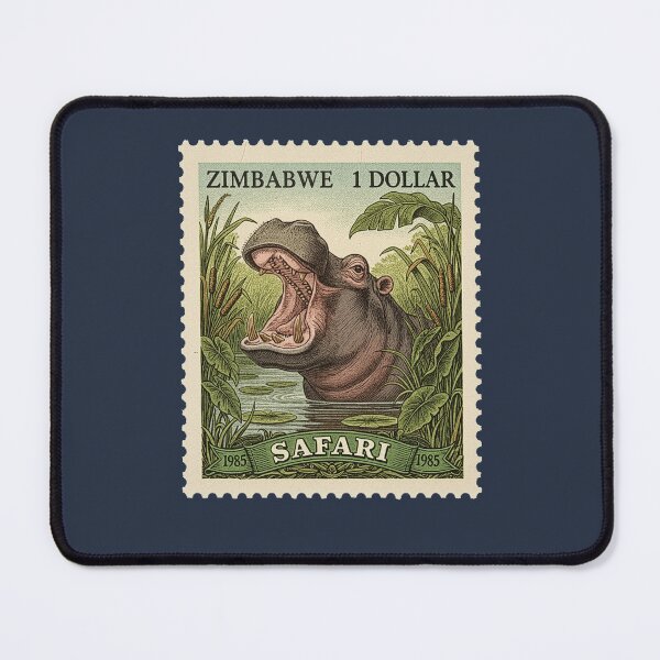 Item preview, Vintage Zimbabwe Hippo Safari Stamp Art designed and sold by d247.