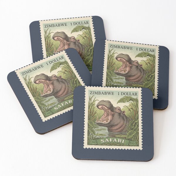 Item preview, Vintage Zimbabwe Hippo Safari Stamp Art designed and sold by d247.