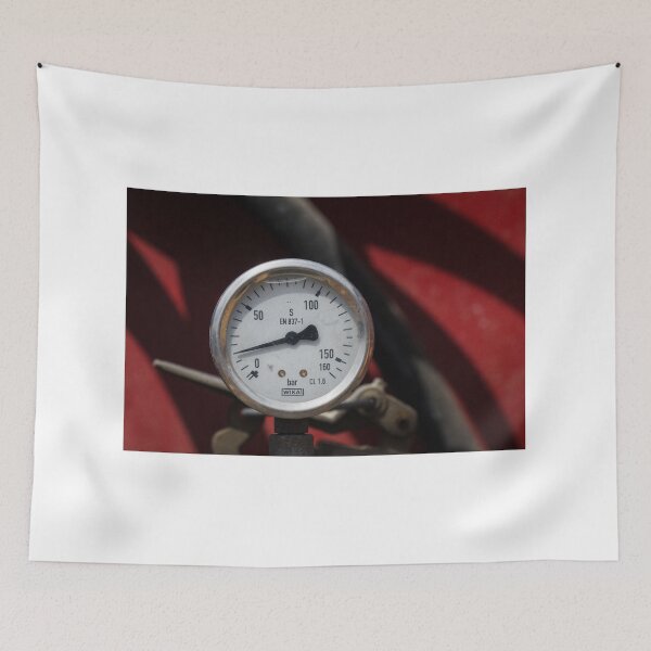 Item preview, Close-Up Of Pressure Gauge Meter Dial On Industrial Hose With Red Background Texture designed and sold by Nmallia.