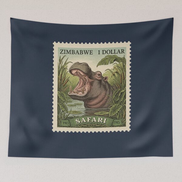 Item preview, Vintage Zimbabwe Hippo Safari Stamp Art designed and sold by d247.