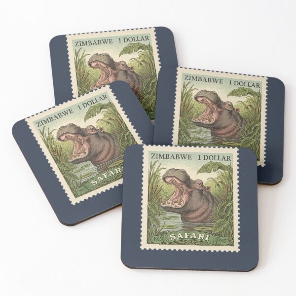 Item preview, Vintage Zimbabwe Safari Hippo Postage Stamp Art designed and sold by d247.