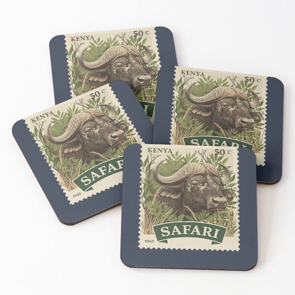 Item preview, Vintage Kenya Safari African Buffalo Stamp Art designed and sold by d247.