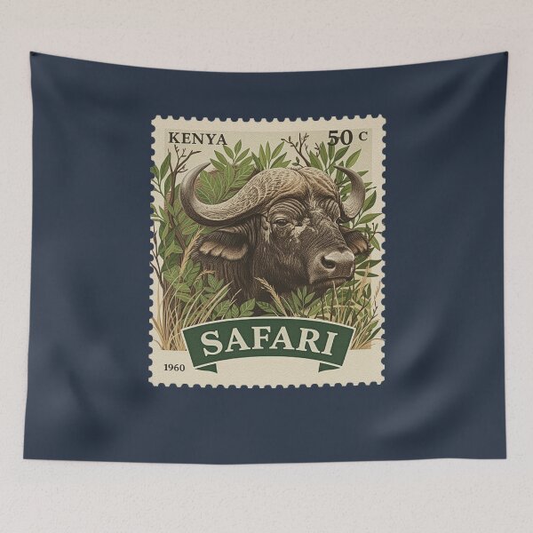 Item preview, Vintage Kenya Safari African Buffalo Stamp Art designed and sold by d247.