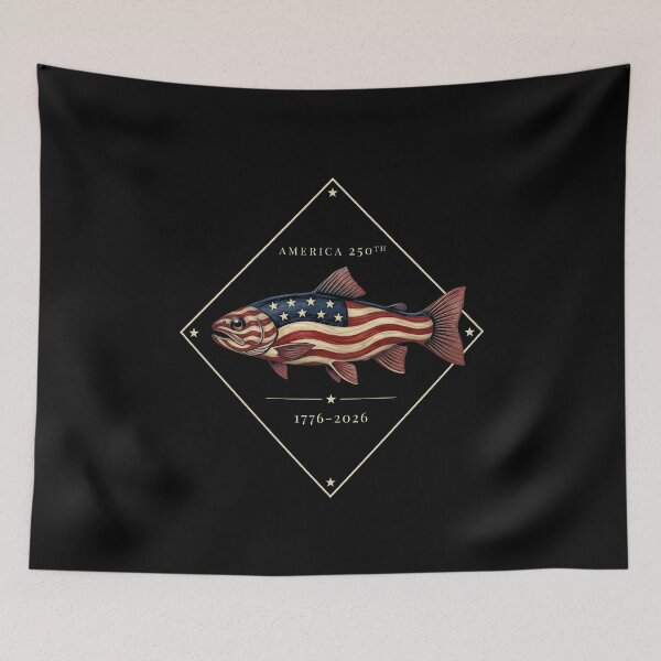 Item preview, America Ahoy 1776-1926 American Flag Fish Fishing Patriot designed and sold by SofenArt.