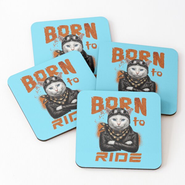 Item preview, White Cat Biker Design – Born To Ride Funny Motorcycle White Cat Print designed and sold by PixelsPaws.