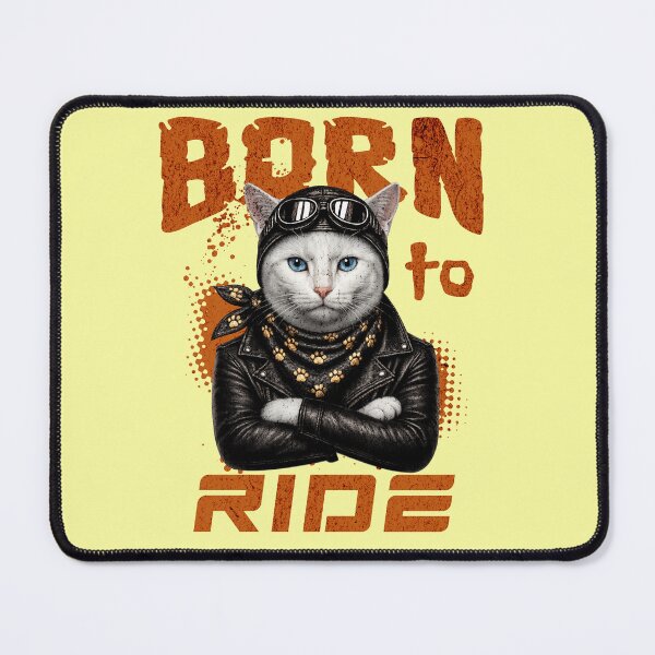 Item preview, White Cat Biker Design – Born To Ride Funny Motorcycle White Cat Print designed and sold by PixelsPaws.