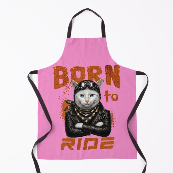 Item preview, White Cat Biker Design – Born To Ride Funny Motorcycle White Cat Print designed and sold by PixelsPaws.