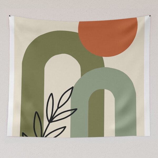 Item preview, Mid-Century Modern Abstract Arches and Terracotta Sun designed and sold by AliAltinelArt.