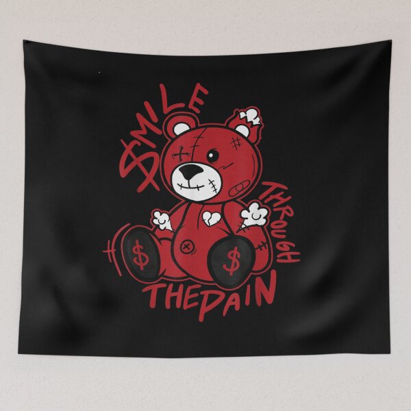 Item preview, Smile Through The Pain Red Teddy Bear Dollar Sign Broken Heart Streetwear Design designed and sold by KenveLaova.