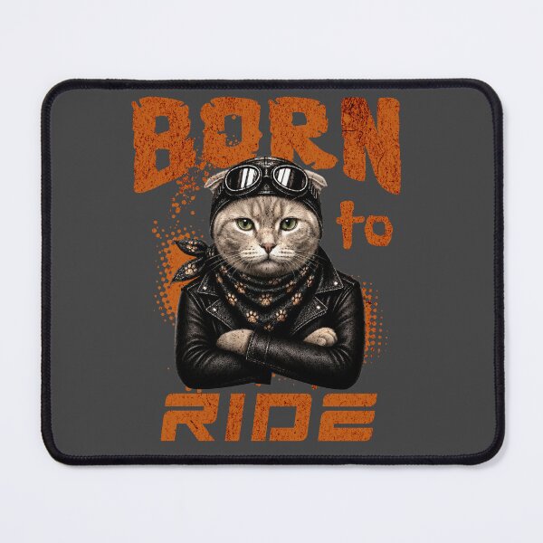 Item preview, Scottish Fold Cat Biker Design – Born To Ride Funny Motorcycle Scottish Fold Print designed and sold by PixelsPaws.
