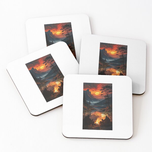 Item preview, "Warmth in the Heights: Campfire Coffee under a Fiery Sky" designed and sold by VigiliaSombras.