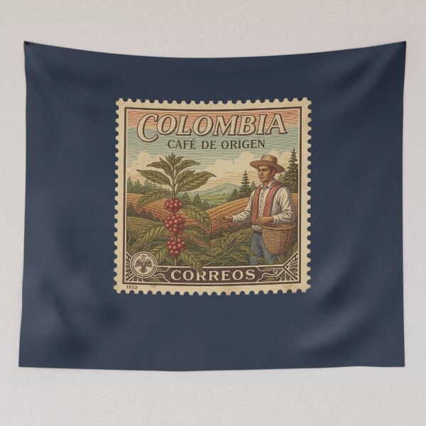 Item preview, Vintage Colombia Coffee Farmer Stamp Art designed and sold by d247.