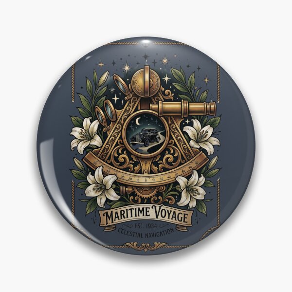 Item preview, Vintage Brass Sextant Classic Car Lily Tattoo Flash designed and sold by RetroRewind Studio.