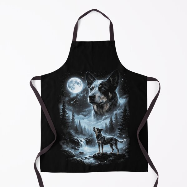 Item preview, Blue Heeler Australian Cattle Dog Howling At Moon Waterfall Night Forest designed and sold by VedaSeraphina.
