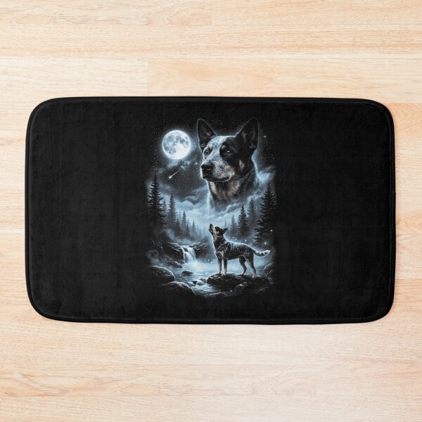 Item preview, Blue Heeler Australian Cattle Dog Howling At Moon Waterfall Night Forest designed and sold by VedaSeraphina.