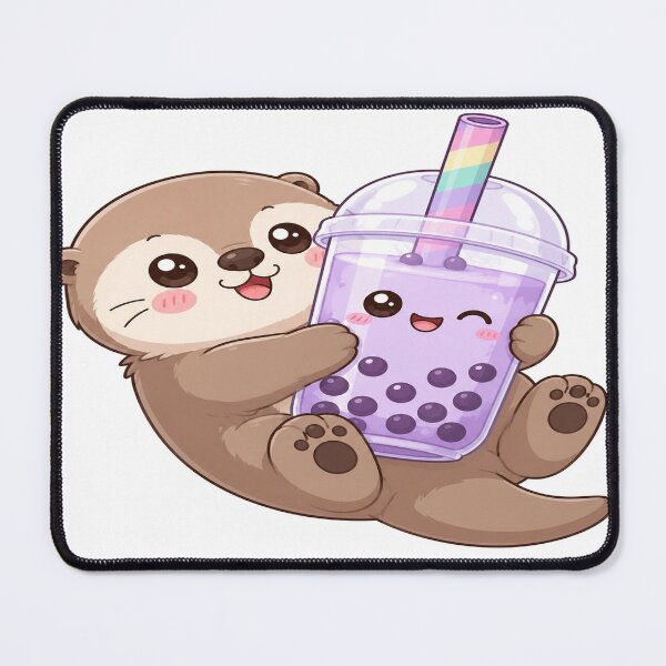 Item preview, Cute Otter Holding Bubble Tea Cartoon Art designed and sold by StickersHul.