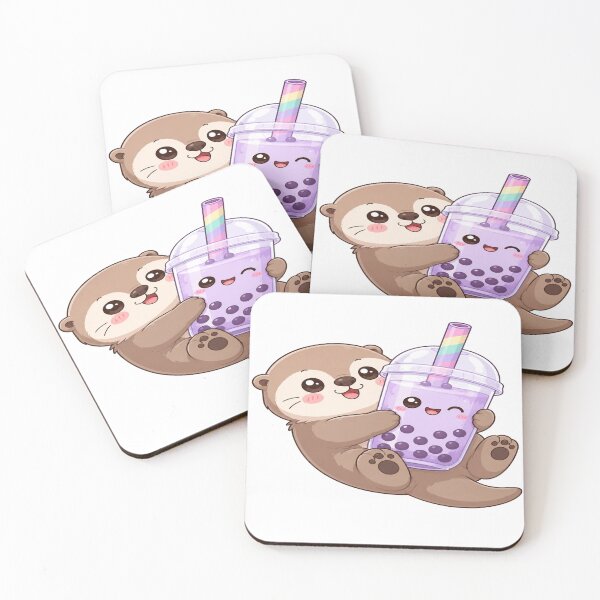 Item preview, Cute Otter Holding Bubble Tea Cartoon Art designed and sold by StickersHul.
