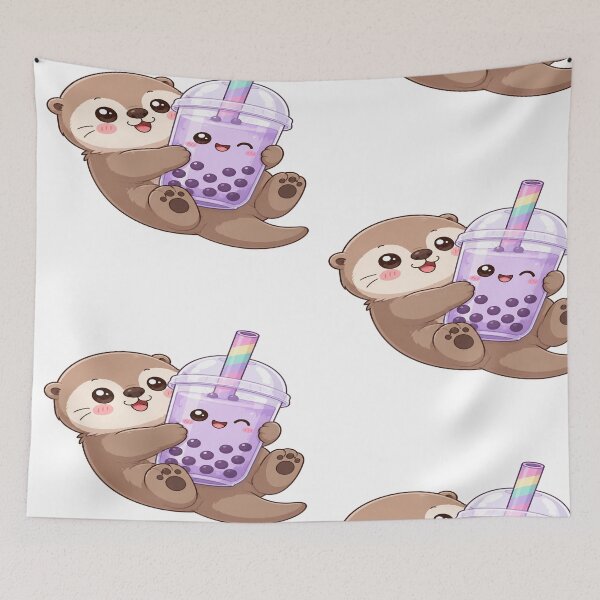 Item preview, Cute Otter Holding Bubble Tea Cartoon Art designed and sold by StickersHul.