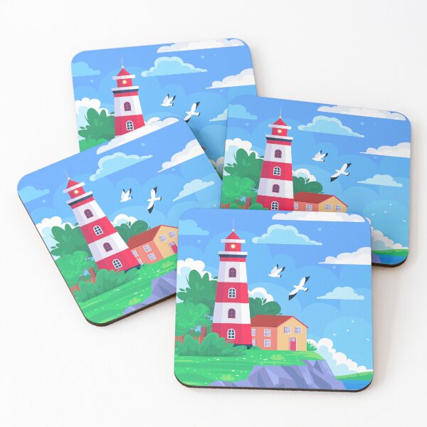 Item preview, Red Lighthouse on Coastal Cliff designed and sold by Mashmuh.