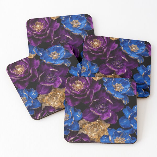 Item preview, Royal Amethyst & Sapphire Floral Pattern | Luxury Purple Blue Botanical Design | Elegant Gold Flower Artwork designed and sold by GalleryPeak.