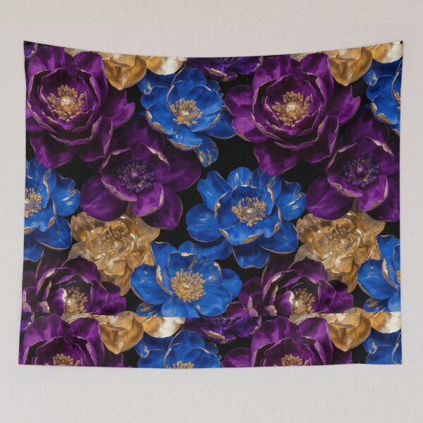 Item preview, Royal Amethyst & Sapphire Floral Pattern | Luxury Purple Blue Botanical Design | Elegant Gold Flower Artwork designed and sold by GalleryPeak.