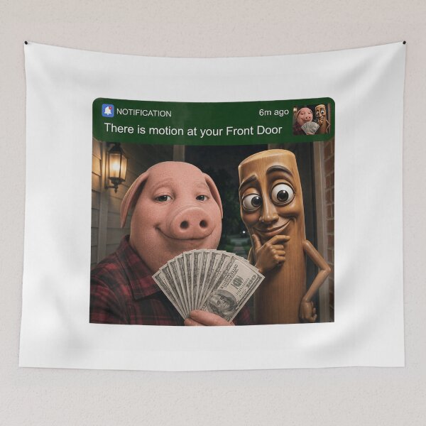 Item preview, Ring Doorbell Motion Notification Meme Pig And Sausage Holding Hundred Dollars designed and sold by VedaSeraphina.