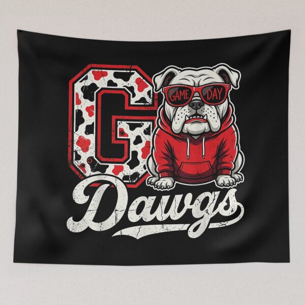 Item preview, Game Day Georgia Bulldogs Fan Red Hoodie Sunglasses Cow Pattern Art designed and sold by Phil Ben.