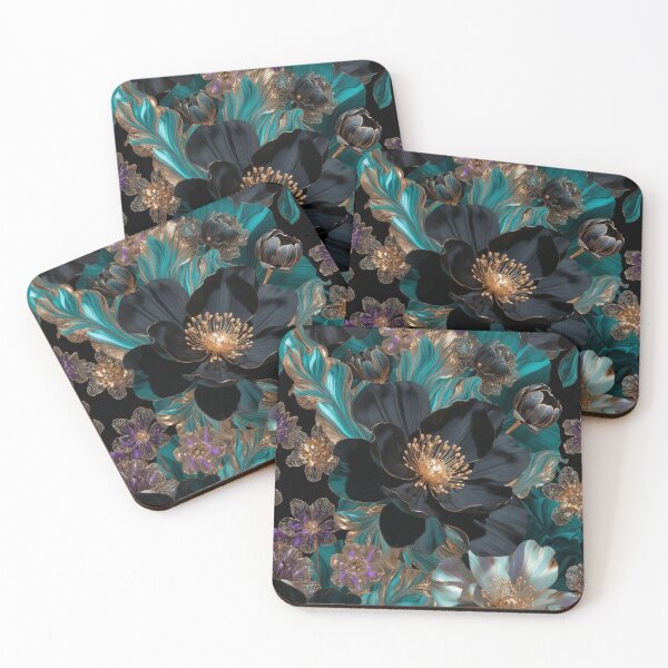 Item preview, Midnight Teal & Noir Floral Pattern | Luxury Black Gold Botanical Design | Elegant Jewel Tone Flowers designed and sold by GalleryPeak.