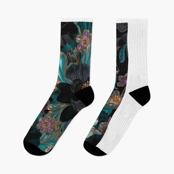 Item preview, Midnight Teal & Noir Floral Pattern | Luxury Black Gold Botanical Design | Elegant Jewel Tone Flowers designed and sold by GalleryPeak.