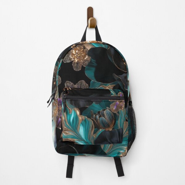 Item preview, Midnight Teal & Noir Floral Pattern | Luxury Black Gold Botanical Design | Elegant Jewel Tone Flowers designed and sold by GalleryPeak.