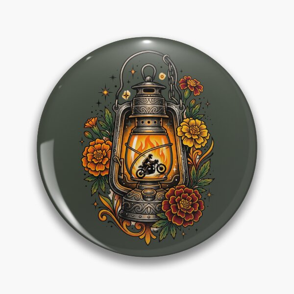 Item preview, Vintage Blacksmith Lantern Cafe Racer Marigold Tattoo Flash designed and sold by RetroRewind Studio.