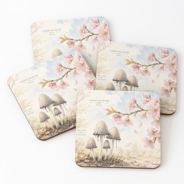 Item preview, Cherry Blossom Ink Cap Mushroom Botanical Decor designed and sold by NSEAdventures.