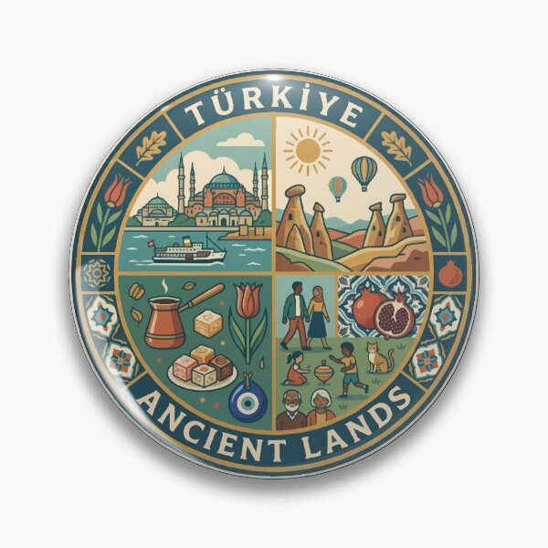 Item preview, Turkey Turkiye Culture Illustration Travel Art Badge designed and sold by KrisSidDesigns.