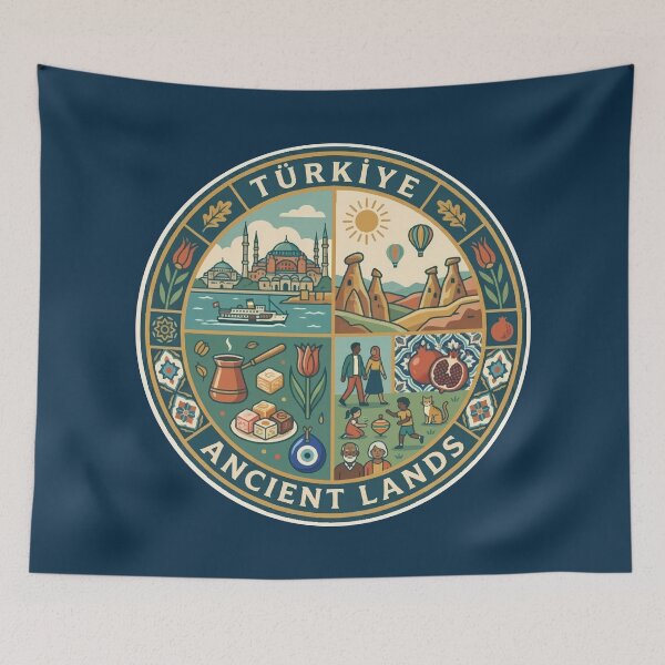 Item preview, Turkey Turkiye Culture Illustration Travel Art Badge designed and sold by KrisSidDesigns.
