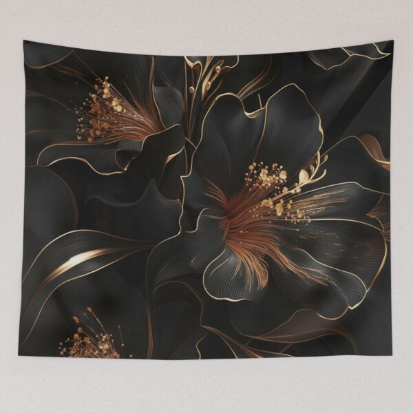 Item preview, Luxurious Botanical Art -  Midnight Gold Floral Elegance designed and sold by MiraLumeStudio.