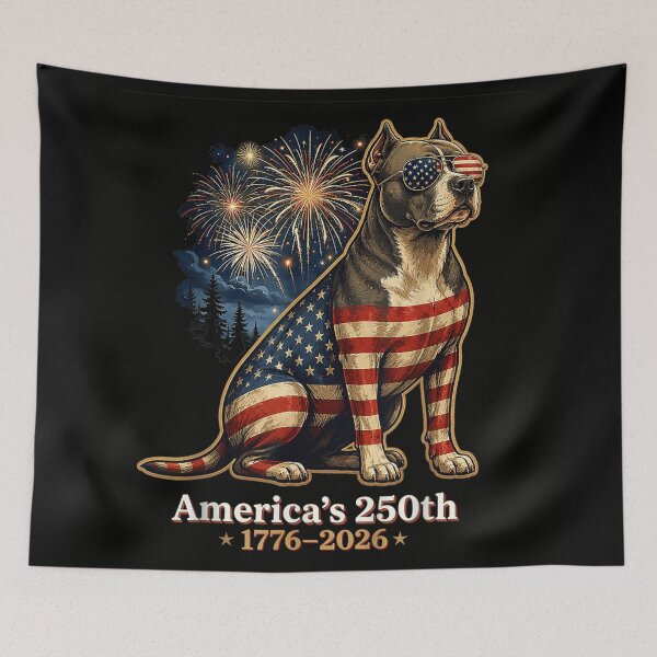 Item preview, Patriotic Pitbull Dog America 250th Anniversary Happy 4th Of July 1776 2026 designed and sold by Taniyah Gomes.