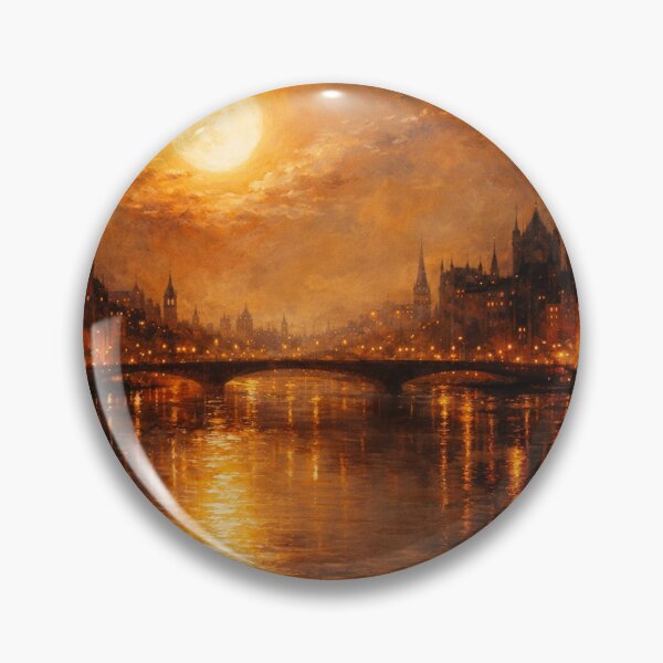 Item preview, London Big Ben Full Moon Skyline Gold Glow Oil Painting Style designed and sold by Joey Santiago.