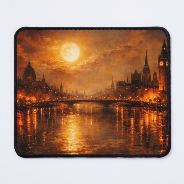 Item preview, London Big Ben Full Moon Skyline Gold Glow Oil Painting Style designed and sold by Joey Santiago.