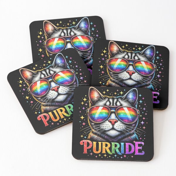 Item preview, Cute Rainbow Purride Cat Wear Sunglasses Glitter Stars LGBT Pride Month designed and sold by Taniyah Gomes.