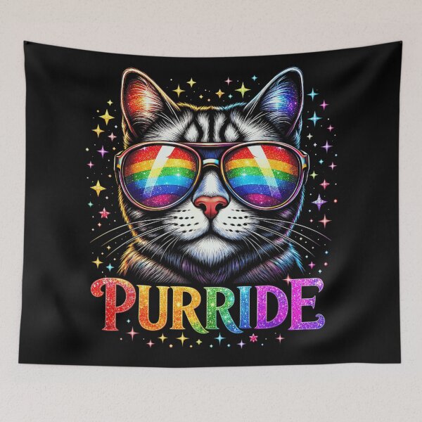 Item preview, Cute Rainbow Purride Cat Wear Sunglasses Glitter Stars LGBT Pride Month designed and sold by Taniyah Gomes.