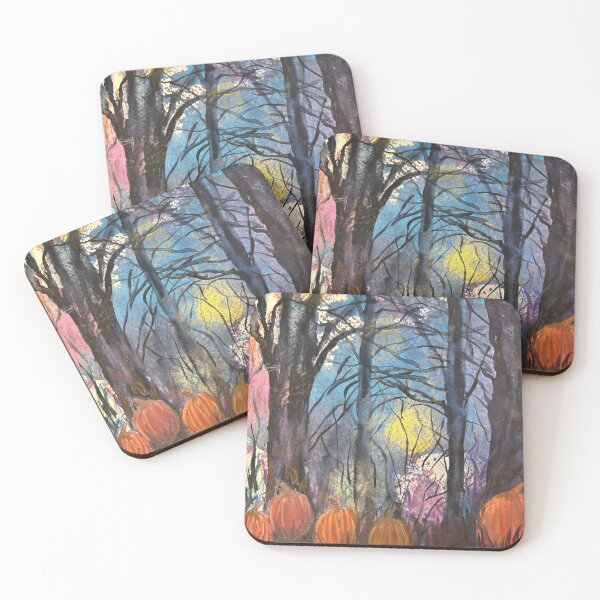 Item preview, Spooky Forest Painting In Watercolor With Pumpkins designed and sold by Whispering Grace Studio.
