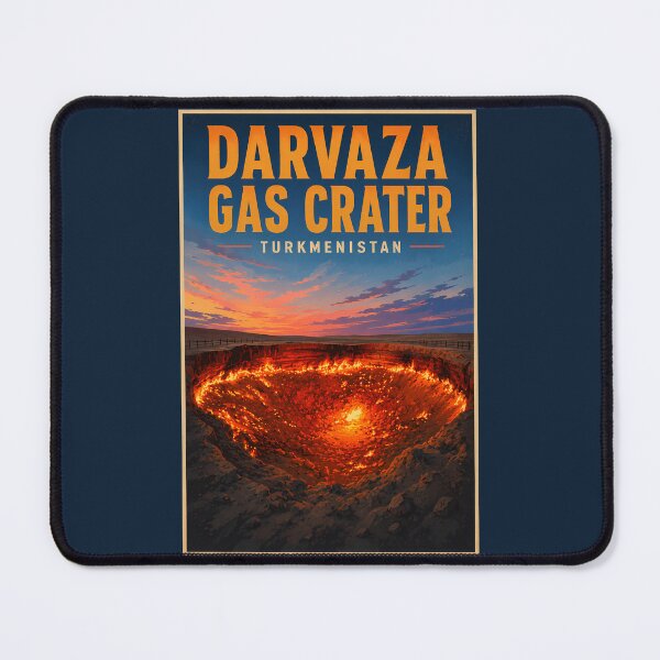 Item preview, Darvaza Gas Crater Turkmenistan Illustration Travel Art Vintage designed and sold by KrisSidDesigns.