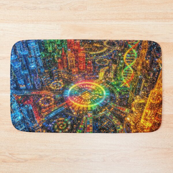 Item preview, Science World | Neon DNA City Art Print | Futuristic STEM Wall Art | Biology Gift designed and sold by YourForKor.