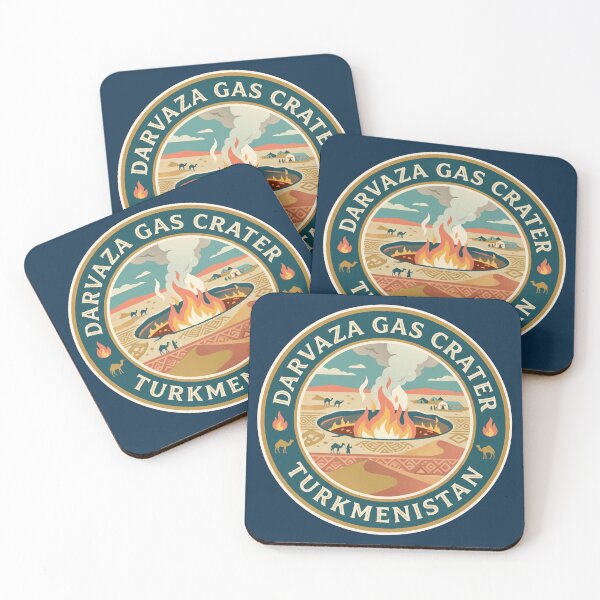 Item preview, Darvaza Gas Crater Turkmenistan Illustration Travel Art Badge designed and sold by KrisSidDesigns.